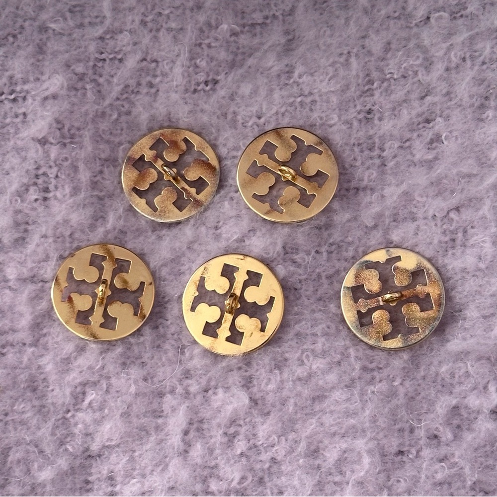 Tory Burch Shiny Gold Tone T-Logo Button Set - Picture 4 of 5